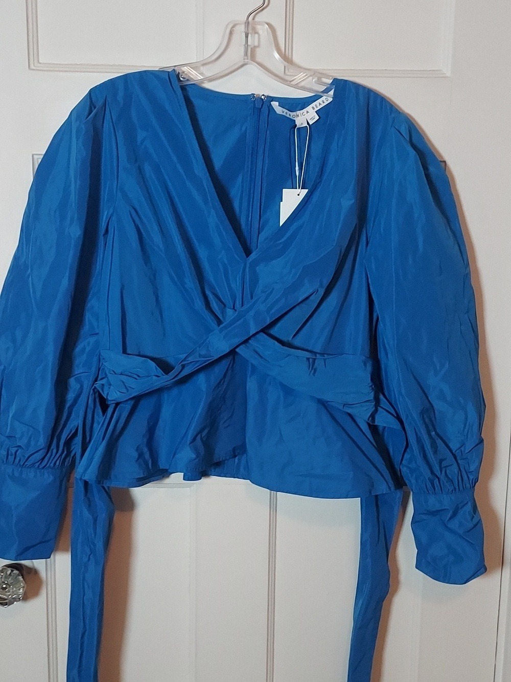 Veronica Beard Seema Long Sleeve Crisscross Blouse In Bluebell Sz 8 - Picture 6 of 16